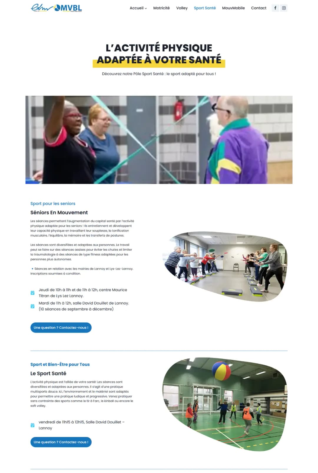 Page dédiée à la présentation du pôle sport et santé, sport pour séniors et personnes porteuses de handicap.