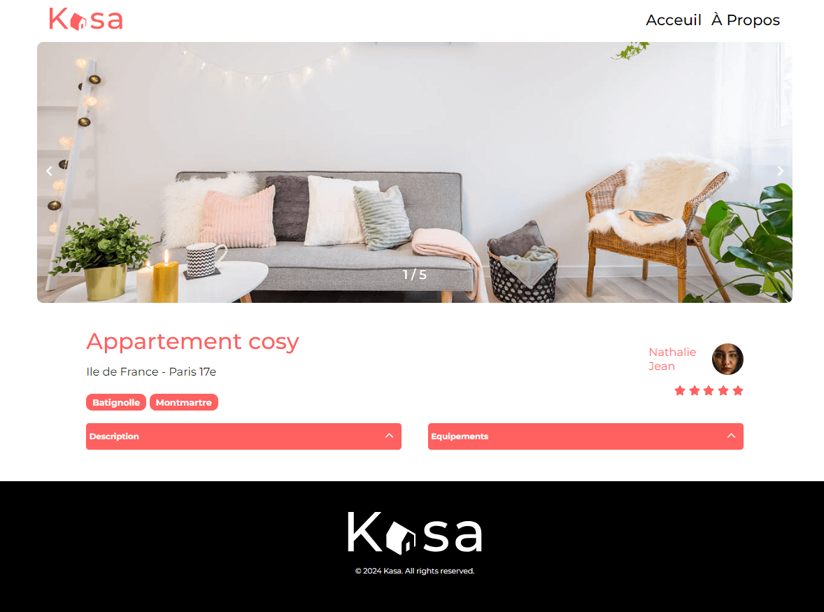 Galerie d'images d'un appartement avec navigation circulaire sur Kasa.