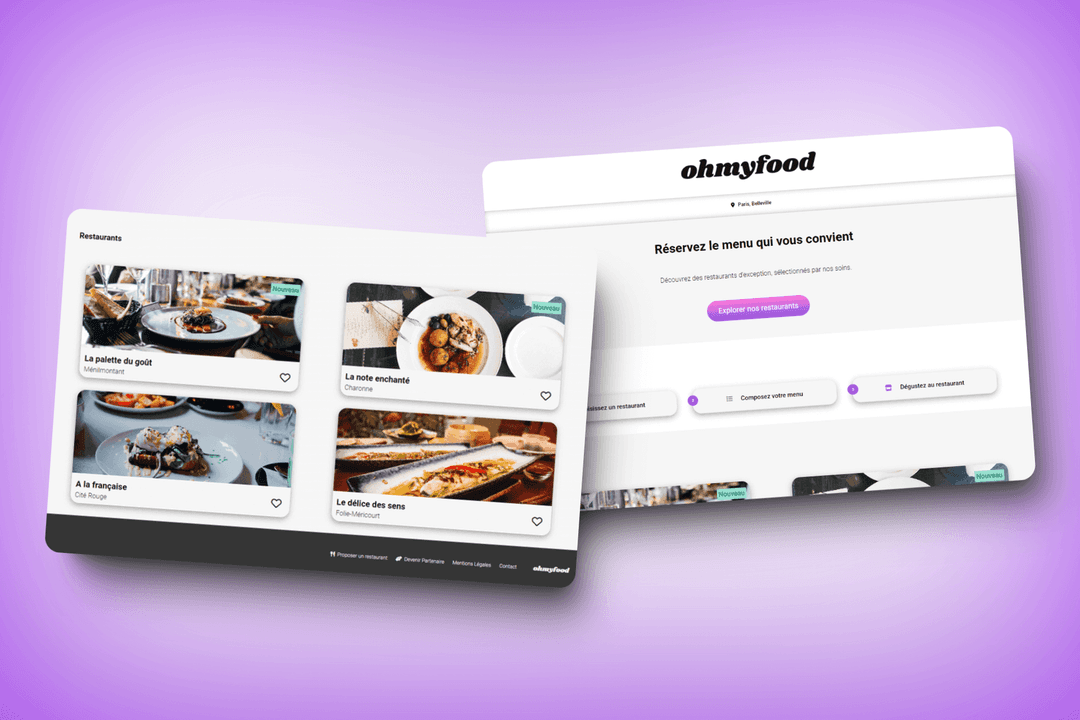 Vue responsive du site Oh My Food sur tablette et desktop.