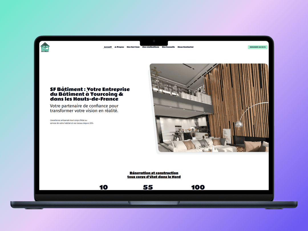 Page d'accueil SF Bâtiment optimisée pour la conversion