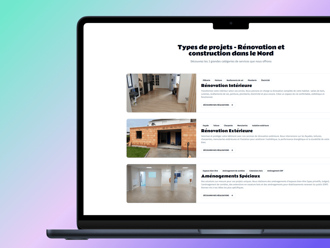 Pages services SF Bâtiment optimisées SEO local
