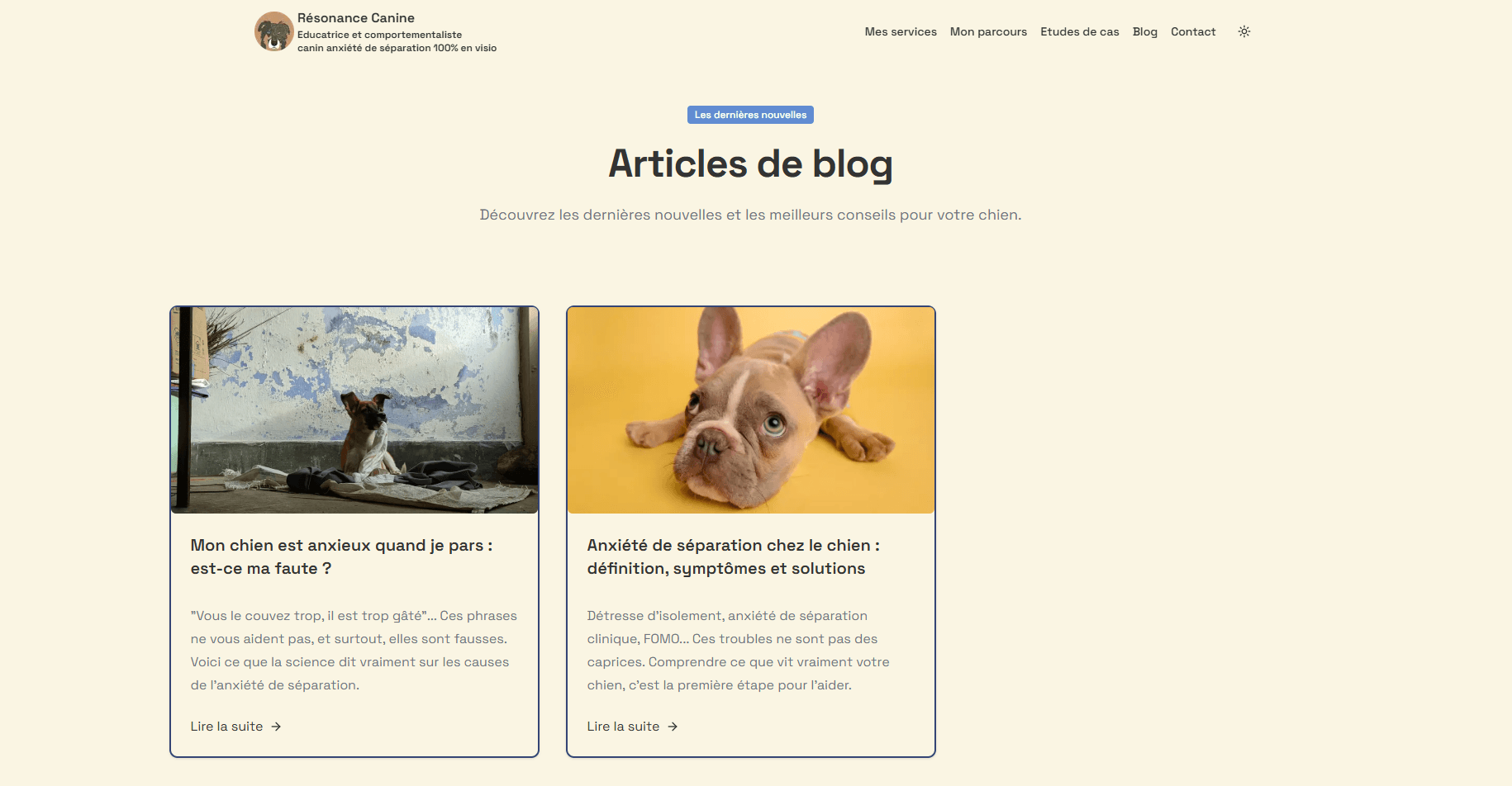 Page blog  Resonance Canine — SEO programmatique